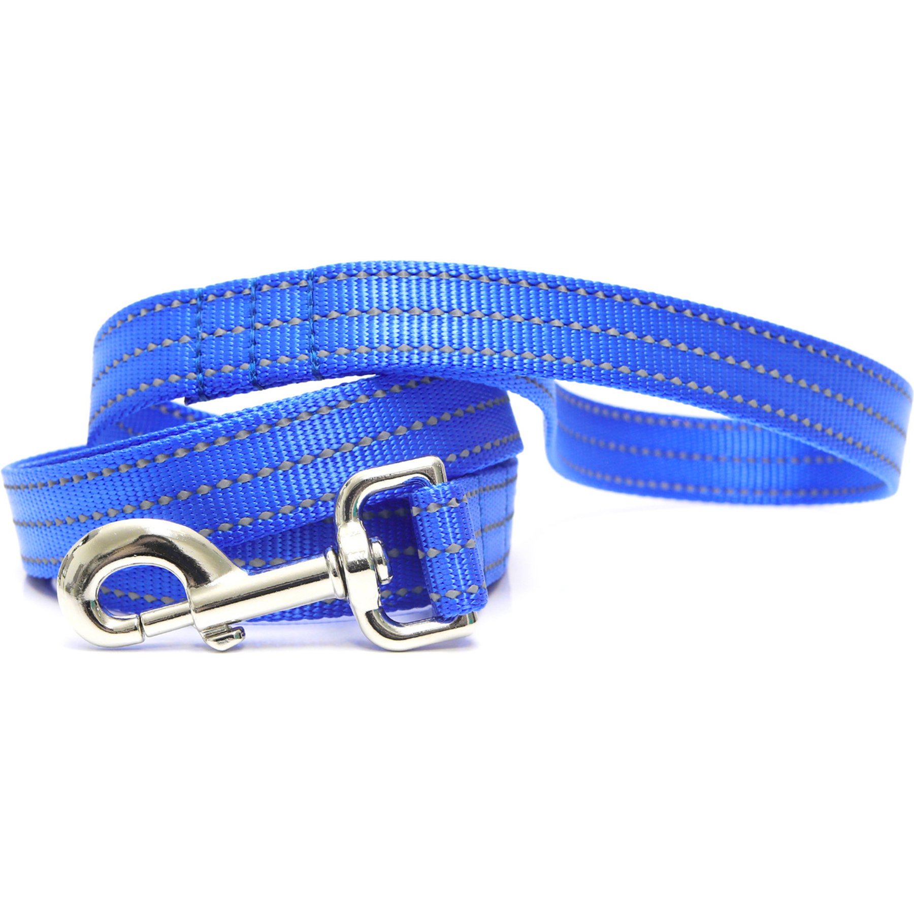 Mimi Green Shiny Silver Clip Reflective Standard Nylon Dog Leash, Royal Blue, 5-ft long, 1-in wide