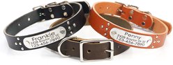 Mimi Green Studded Leather Dog Collar with Personalized Riveted Nameplate, Chestnut, Medium slide 2 of 5