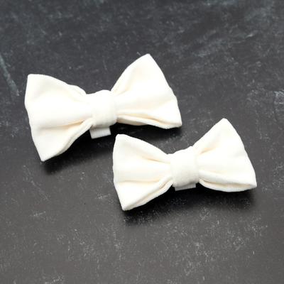 Show full view: Mimi Green Velveteen Bow Tie Dog Collar Accessory, White, Medium slide 3 of 7