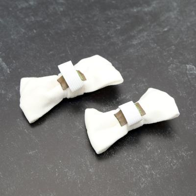 Show full view: Mimi Green Velveteen Bow Tie Dog Collar Accessory, White, Small slide 5 of 8