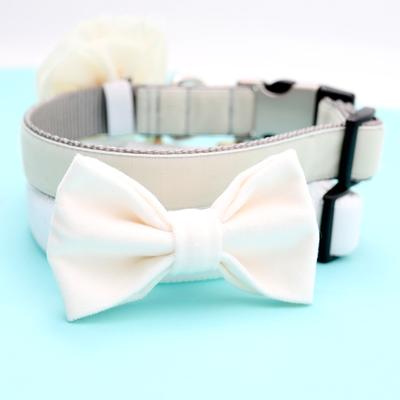 Show full view: Mimi Green Velveteen Bow Tie Dog Collar Accessory, White, Small slide 3 of 8