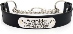 Mimi Green Waterproof Leather Martingale Dog Collar with Personalized ID Tag, Black, Large