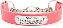 Mimi Green Waterproof Leather Martingale Dog Collar with Personalized ID Tag, Coral Pink, Medium