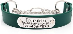 Mimi Green Waterproof Leather Martingale Dog Collar with Personalized ID Tag, Forest Green, Large