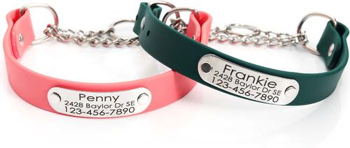 Show full view: Mimi Green Waterproof Leather Martingale Dog Collar with Personalized ID Tag, Forest Green, Large slide 5 of 6