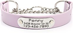 Mimi Green Waterproof Leather Martingale Dog Collar with Personalized ID Tag, Pastel Purple, Medium