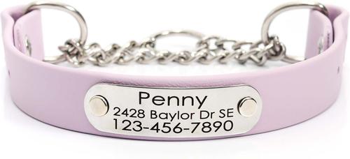 Show full view: Mimi Green Waterproof Leather Martingale Dog Collar with Personalized ID Tag, Pastel Purple, Medium slide 1 of 7
