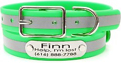Mimi Green Waterproof Reflective with Riveted Name Plate Dog Collar, Green, Large 3/4"