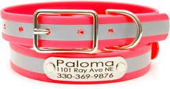 Mimi Green Waterproof Reflective with Riveted Name Plate Dog Collar, Pink, Medium 3/4"