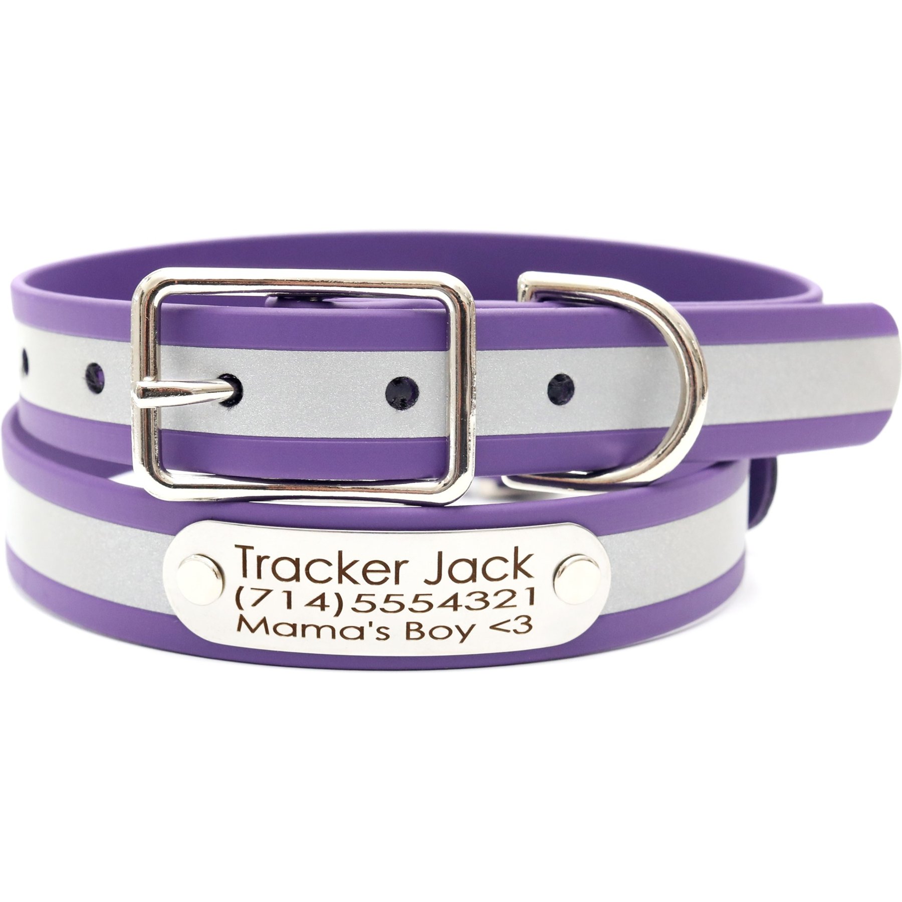 Senristar Personalized Neoprene Padded Reflective Dog Collar And Leash Set,Custom Engraved Dog Collar With Name Plate For Small Medium Large Dogs (M,Purple Set