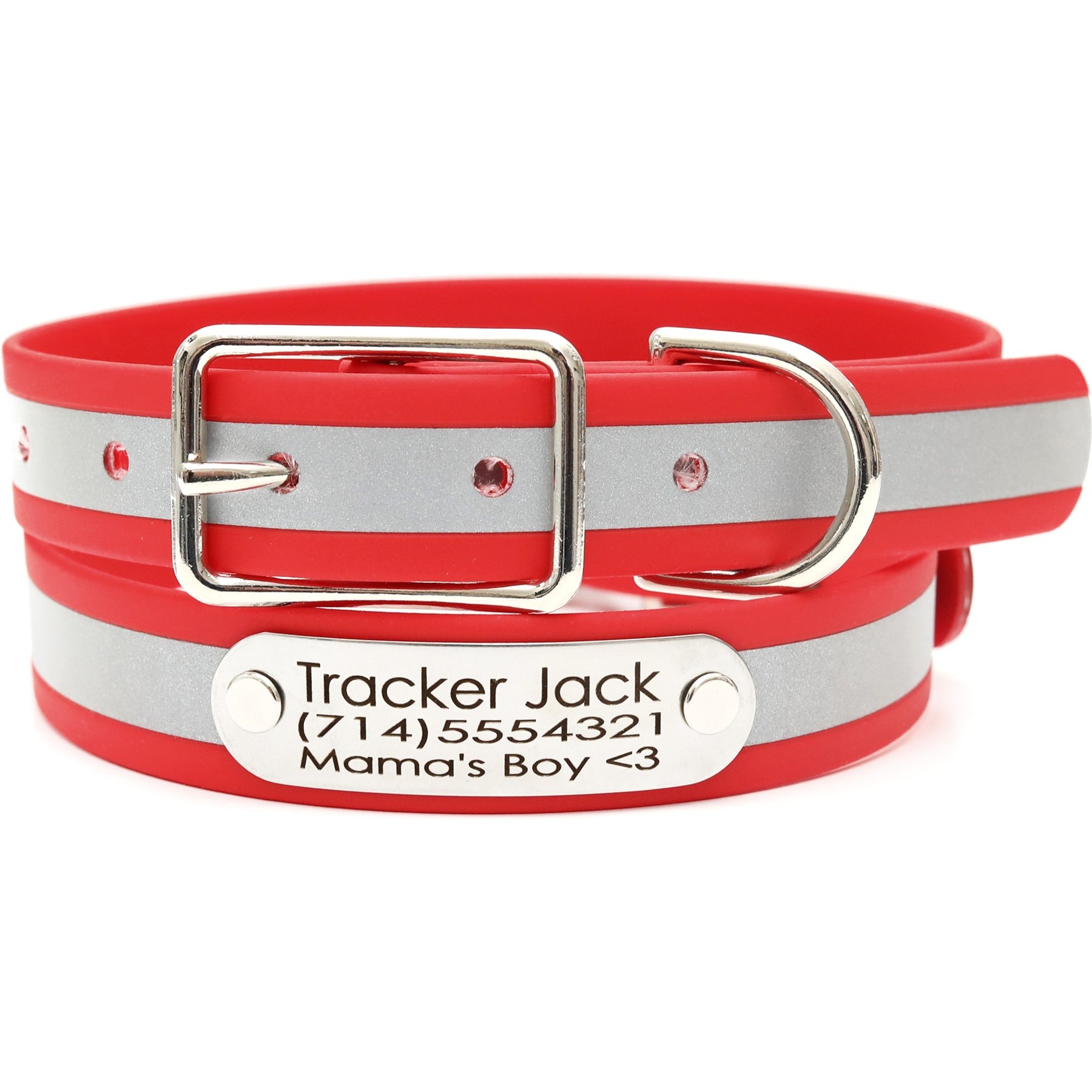 Mimi Green Waterproof Reflective with Riveted Name Plate Dog Collar, Red, X-Large 1"