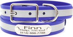 Mimi Green Waterproof Reflective with Riveted Name Plate Dog Collar, Royal Blue, Large 1"