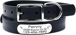 Mimi Green Waterproof with Riveted Name Plate Dog Collar, Black, Large 1"