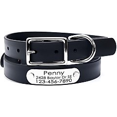 Mimi Green Waterproof with Riveted Name Plate Dog Collar, Black, Small 5/8"