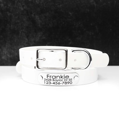 Mimi Green Mimi Green Waterproof with Riveted Name Plate Dog Collar, Blanca, Medium 5/8"
