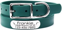 Mimi Green Waterproof with Riveted Name Plate Dog Collar, Forest Green, Medium 1"