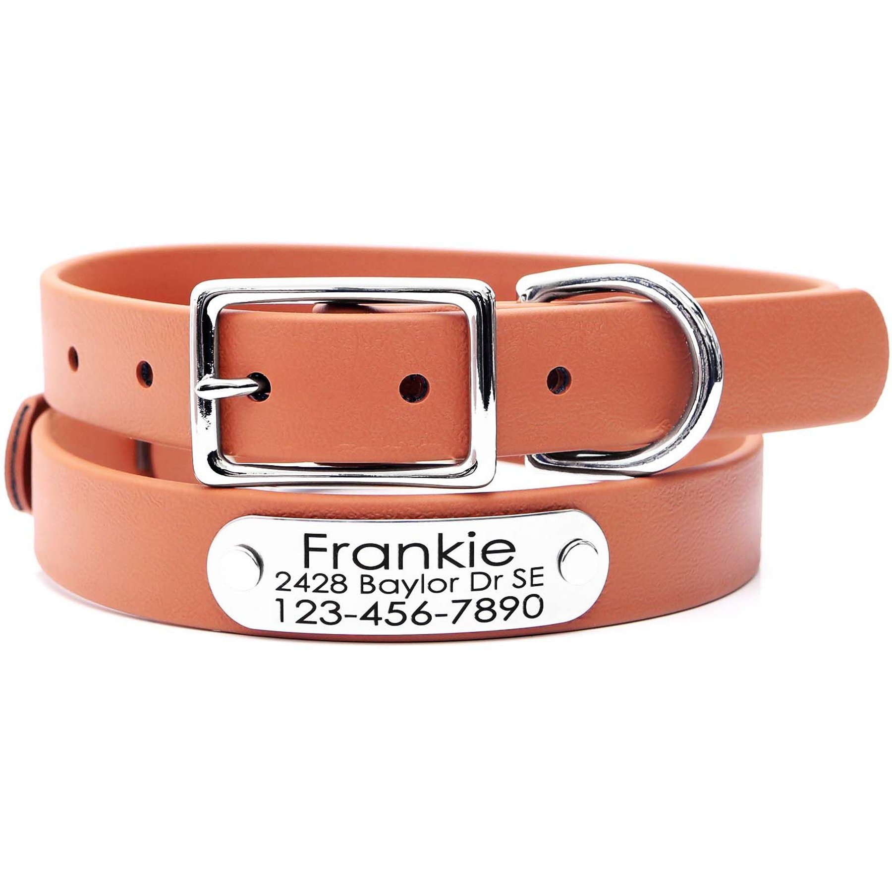 Mimi Green Waterproof with Riveted Name Plate Dog Collar, Mesa, Medium 3/4"