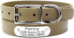 Mimi Green Waterproof with Riveted Name Plate Dog Collar, Olive, Medium 1"