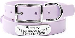 Mimi Green Waterproof with Riveted Name Plate Dog Collar, Pastel Purple, Medium 1"