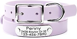 Mimi Green Waterproof with Riveted Name Plate Dog Collar, Pastel Purple, Small 5/8"