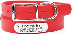 Mimi Green Waterproof with Riveted Name Plate Dog Collar, Red, Medium 1"