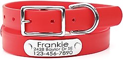 Mimi Green Waterproof with Riveted Name Plate Dog Collar, Red, Small 5/8"