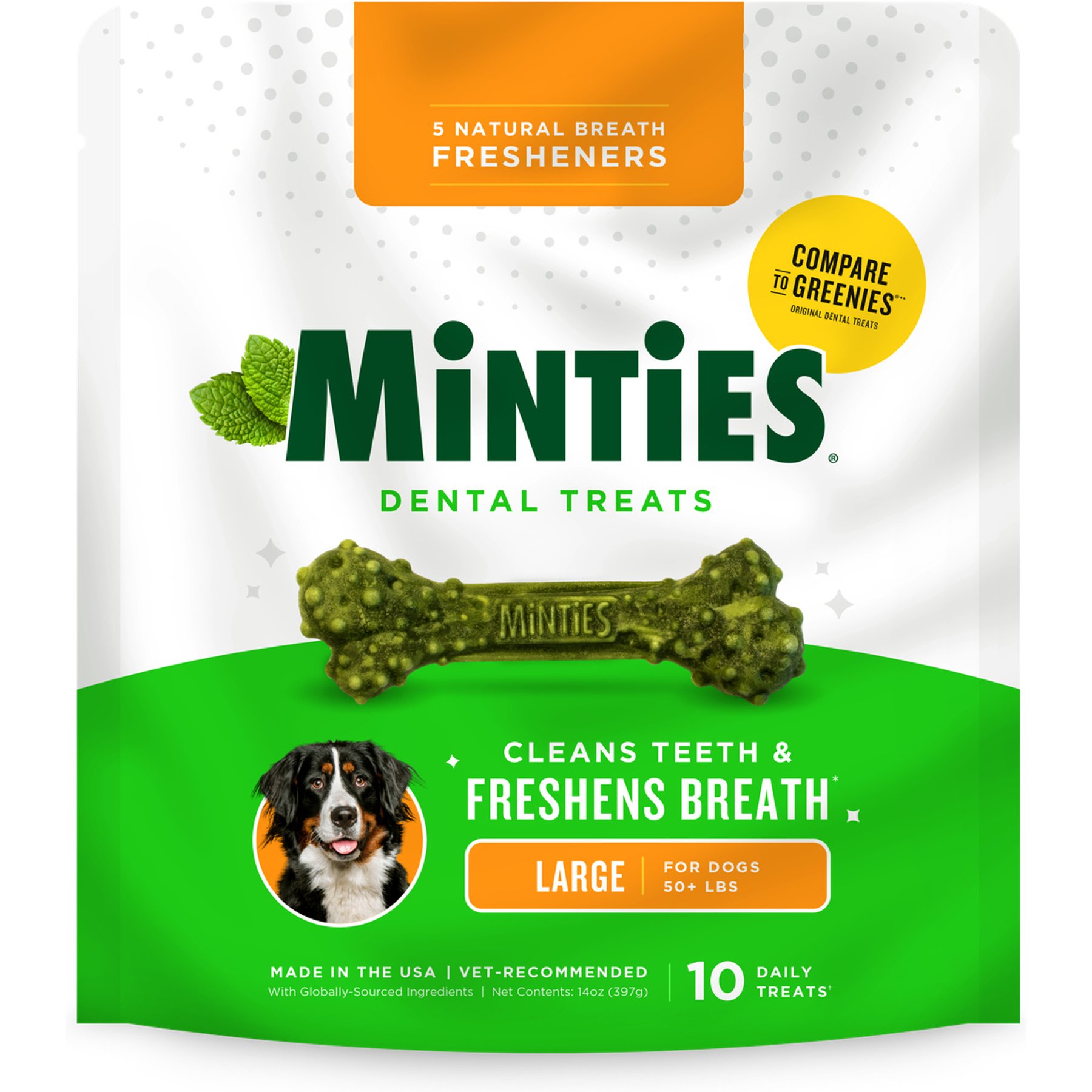 Minties Large Mint Flavored Dental Dog Treats, 10 count