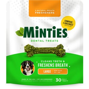 Minties Mint Flavored Dental Large Dog Treats, 30 count