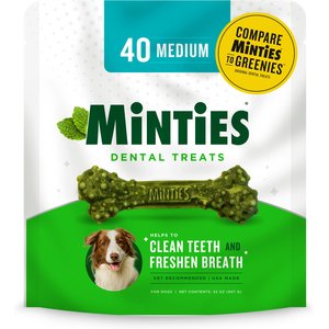 Minties Medium Mint Flavored Dental Treats for Dogs, 25-50 lbs, 32-oz, 40 count