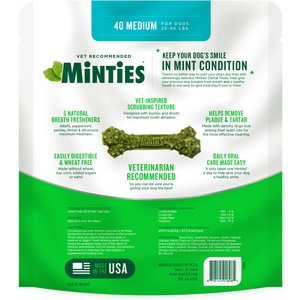 Minties Medium Mint Flavored Dental Treats for Dogs, 25-50 lbs, 32-oz, 40 count