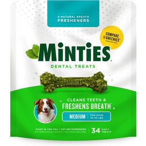 Minties Medium Mint Flavored Dental Treats for Dogs, 25-50 lbs, 34 count