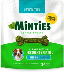 Minties Medium Mint Flavored Dental Treats for Dogs, 25-50 lbs, 34 count