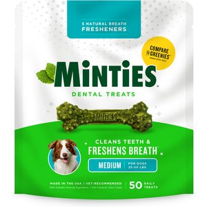 Minties Medium Mint Flavored Dental Treats for Dogs, 25-50 lbs, 50 count