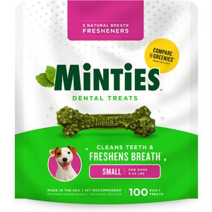 Minties Tiny/Small Mint Flavored Dental Treats for Dogs, 5-24 lbs, 100 count