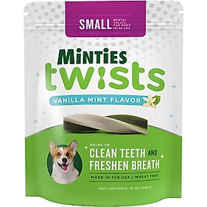 Minties Twists Small Vanilla Mint Dental Dog Treats, 12-oz bag, count varies