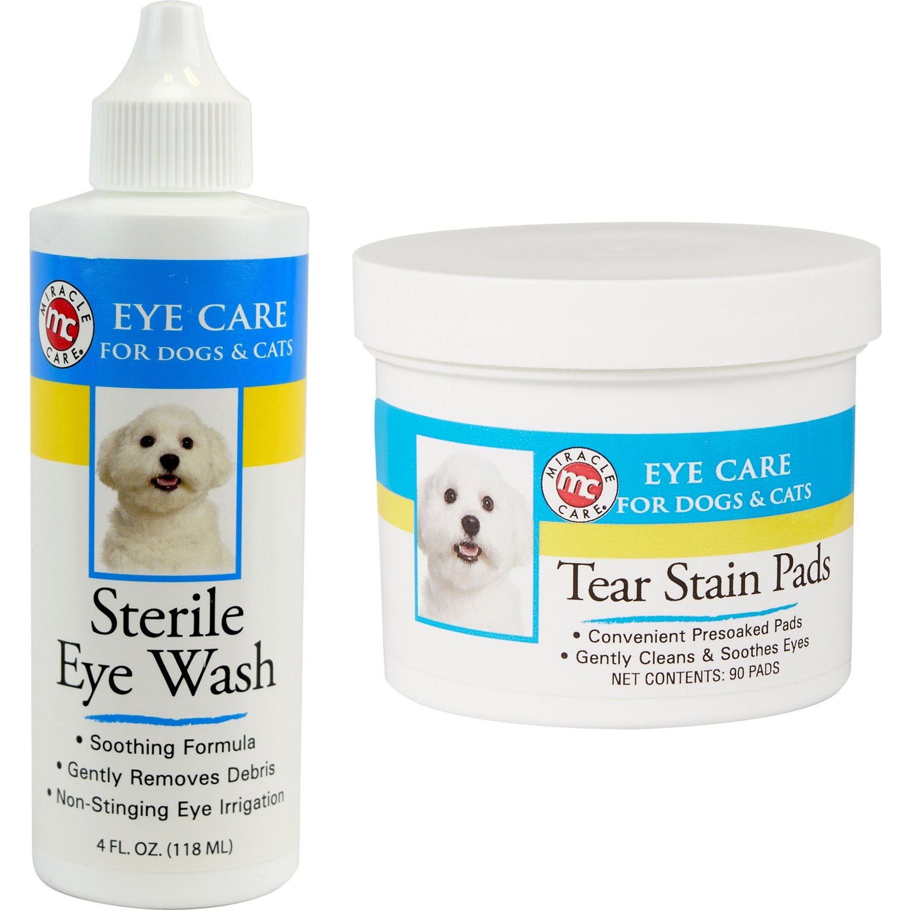 Miracle Care Sterile Eye Wash, 4-fl oz bottle + Eye Clear Cleaning Pads for Dogs & Cats, 90 count