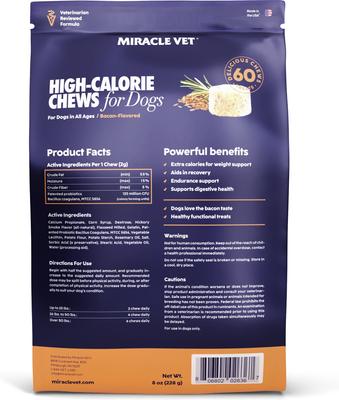 Show full view: Miracle Vet High Calorie Weight Gain Chews 3-in-1 Soft Chew Supplement for Dogs, 8-oz bag slide 6 of 9