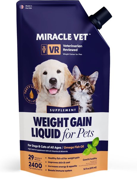 Show full view: Miracle Vet High Calorie Weight Gain Liquid Supplement for Dogs & Cats, 16-oz pouch slide 1 of 10