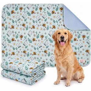 MISOKO Reusable & Washable Dog Pee Pads with Bees, Blue, 2 count, 31.5 x 55.1-in