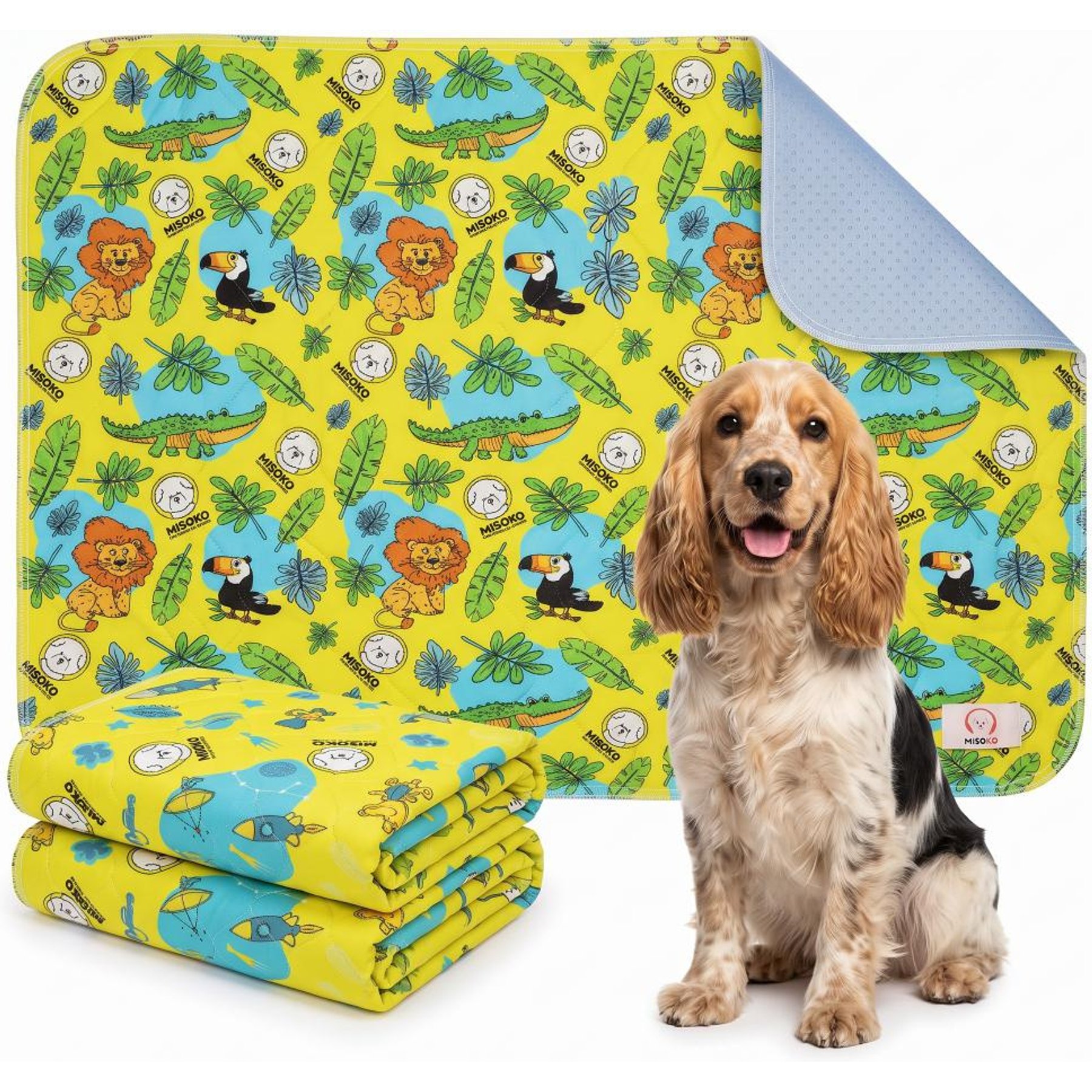 MISOKO Reusable & Washable Dog Pee Pads with Lions, Yellow, 2 count, 27.5 x 31.5-in