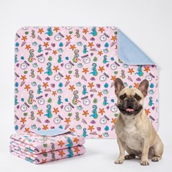 MISOKO Reusable & Washable Dog Pee Pads with Sea Horses, Pink, 2 count, 27.5 x 31.5-in