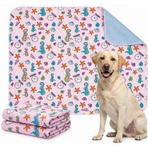 MISOKO Reusable & Washable Dog Pee Pads with Sea Horses, Pink, 2 count, 31.5 x 55.1-in