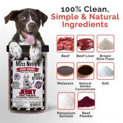 Show full view: Miss Nelly's Canine Gourmet Beef Sticks Jerky Dog Treats, 32-oz jar slide 4 of 11