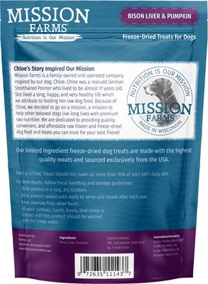 Show full view: Mission Farms Bison Liver Adult Freeze-Dried Dog Treats, 3-oz bag slide 3 of 6
