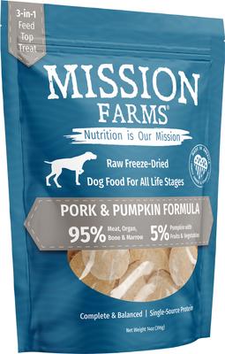 Show full view: Mission Farms Cage-Free Pork & Pumpkin Adult Freeze-Dried Dog Food, 14-oz bag slide 5 of 6