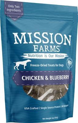 Show full view: Mission Farms Chicken & Blueberry Adult Freeze-Dired Dog Treats, 3-oz bag slide 5 of 6