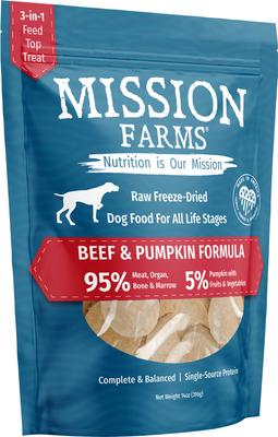 Show full view: Mission Farms Grass-Fed Beef & Pumpkin Adult Freeze-Dried Dog Food, 14-oz bag slide 5 of 6