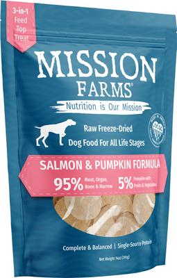 Show full view: Mission Farms Wild-Caught Salmon & Pumpkin Adult Freeze-Dried Dog Food, 14-oz bag slide 5 of 6