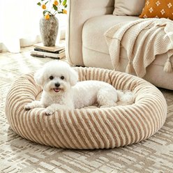 MIXJOY Calming Donut Cuddler Dog & Cat Bed with a comfortable Plush Rabbit-fur Removable Cover, Brown, Large