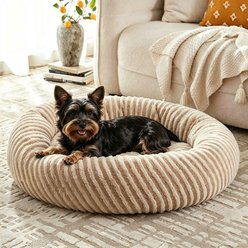 MIXJOY Calming Donut Cuddler Dog & Cat Bed with a comfortable Plush Rabbit-fur Removable Cover, Brown, Medium